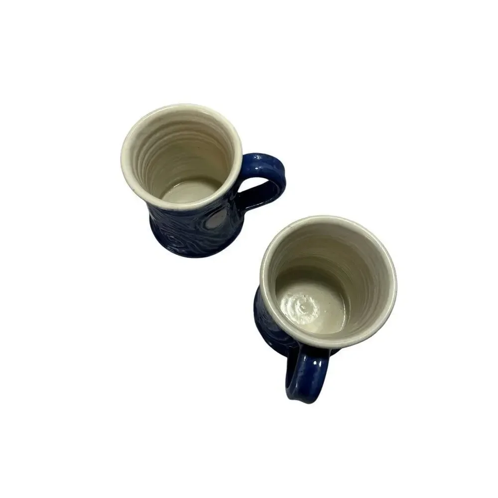 Handmade Art Ceramic Pottery Pair Of Sun And Moon Mugs Blue And White 2 Cups